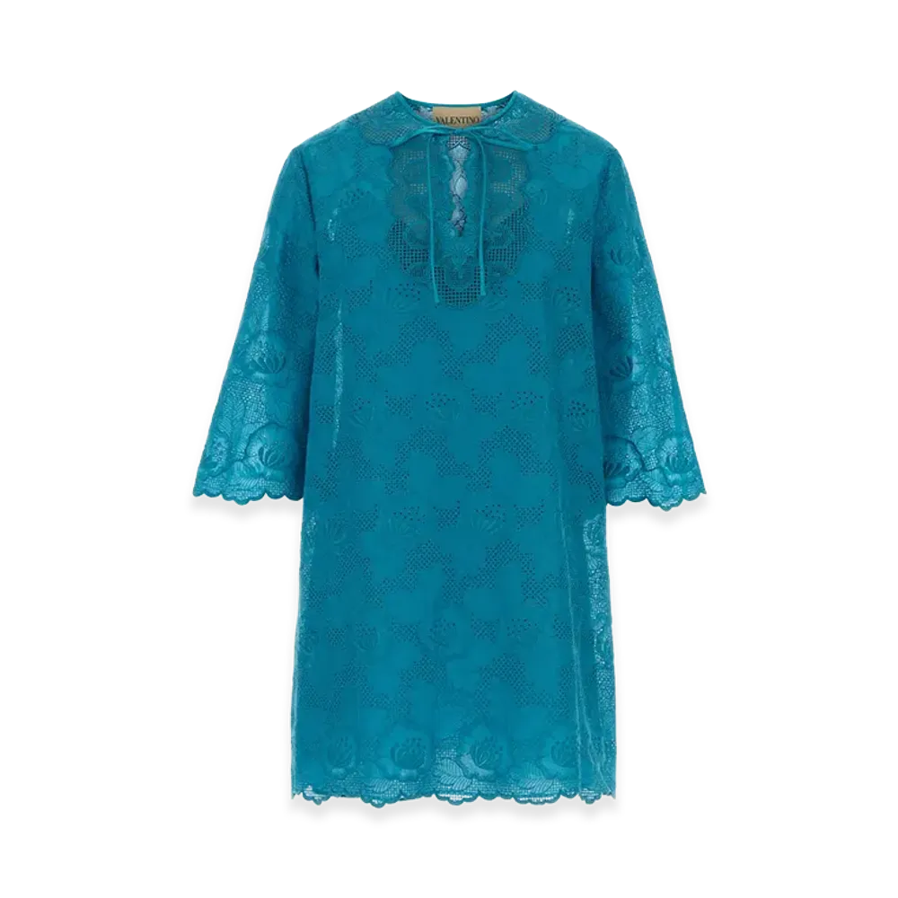 Valentino Women's Turquoise Broderie Anglaise Dress "Light Blue"