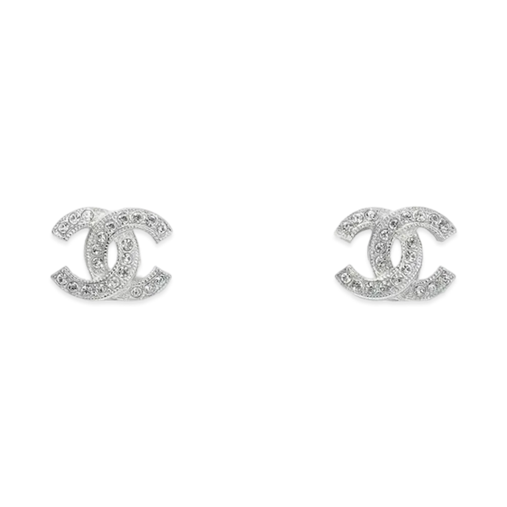 CHANEL Metal and Strass Earrings Crystal "Silver"