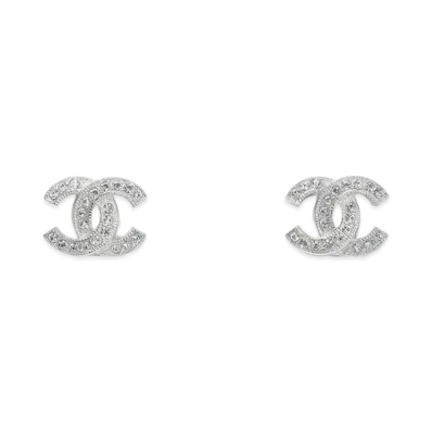 CHANEL Metal and Strass Earrings Crystal "Silver"