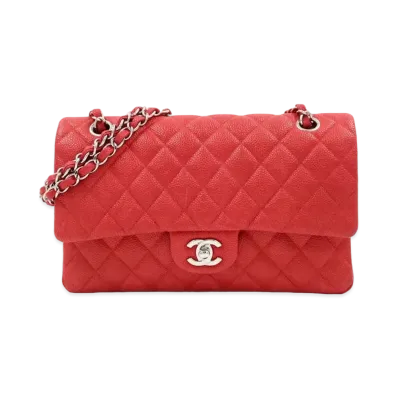 CHANEL Matelasse Classic Double Flap Caviarskin "Red/Silver"
