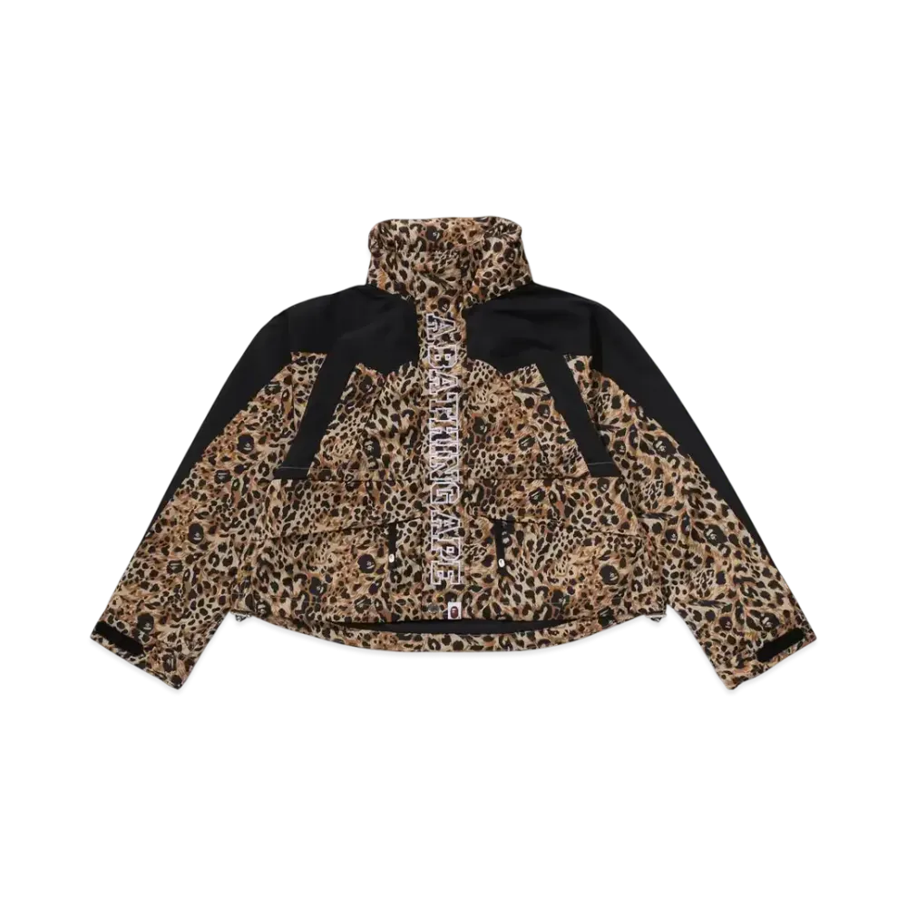 A BATHING APE Wild Leopard Pattern Cropped Snowboard Jacket "Beige"