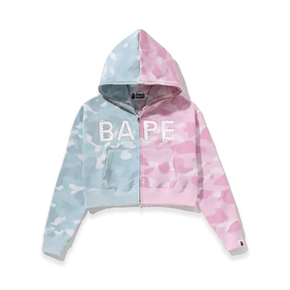 A BATHING APE Crystal Logo Pastel Color Camo Half Full Zip Hoodie "Pink"