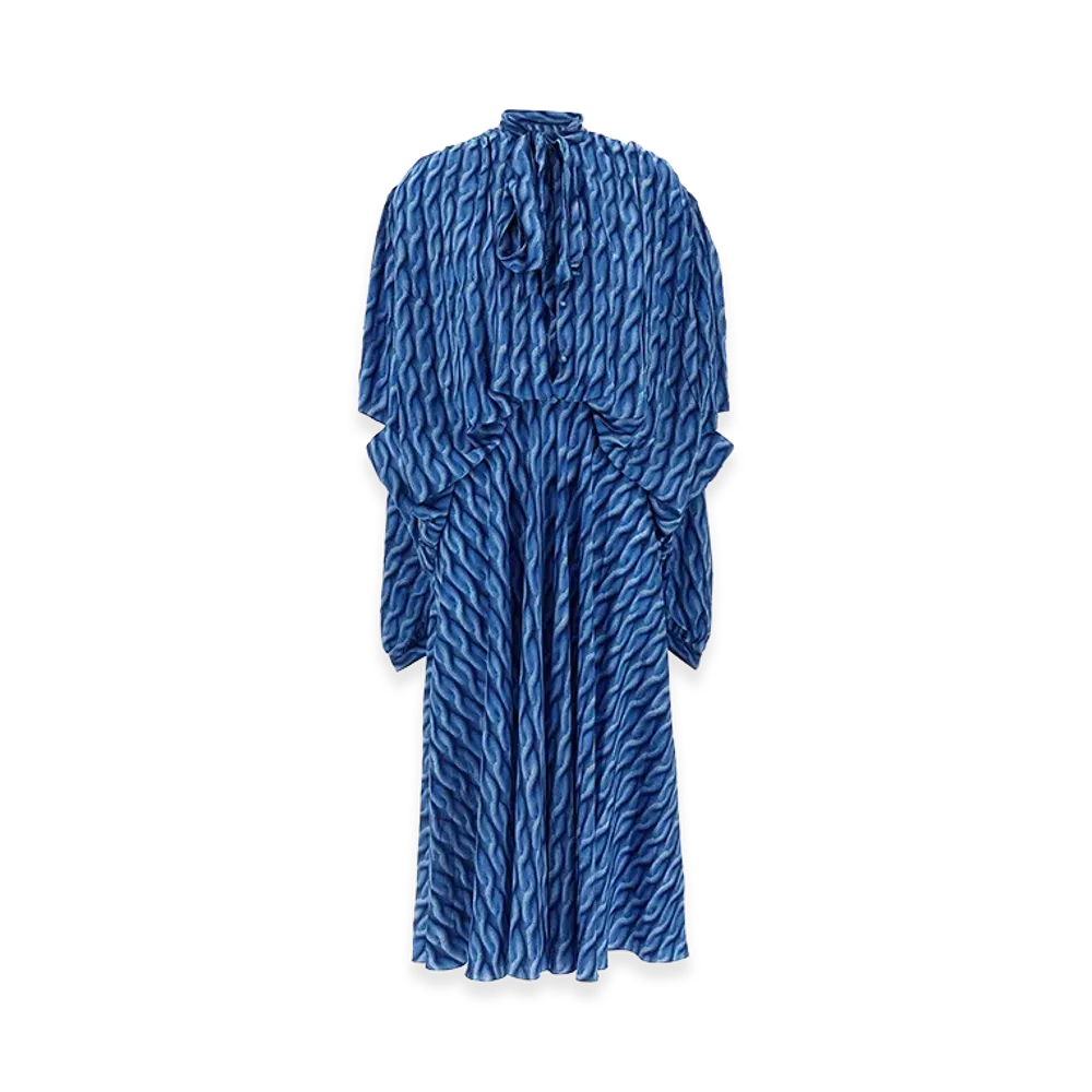 BALENCIAGA Women's Cable Knit Printed Dress "Blue"
