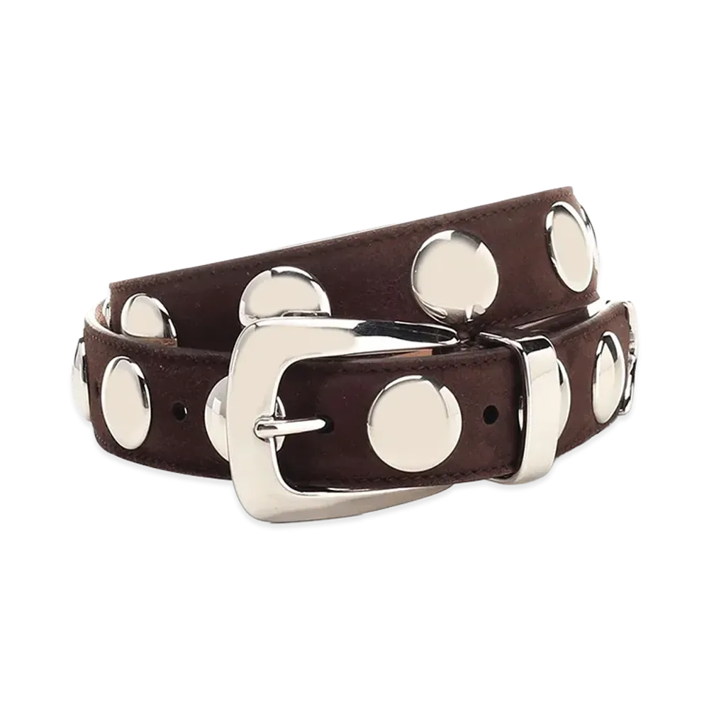 KHAITE Women's Benny Suede Belt With Studs "Coffee"