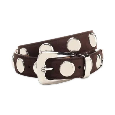 KHAITE Women's Benny Suede Belt With Studs "Coffee"