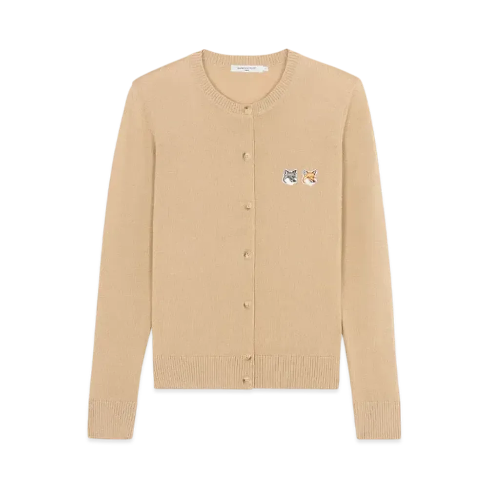 Maison Kitsune Double Fox Head Patch R-Neck Cardigan "Beige Melange"