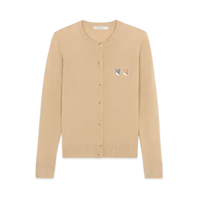 Maison Kitsune Double Fox Head Patch R-Neck Cardigan "Beige Melange"