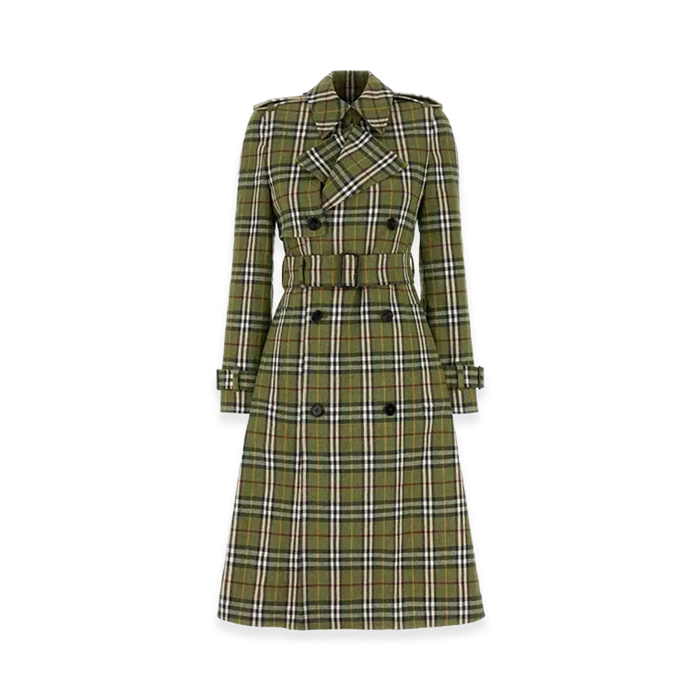 Burberry Women's Embroidered Stretch Linen Trench Coat "Green"