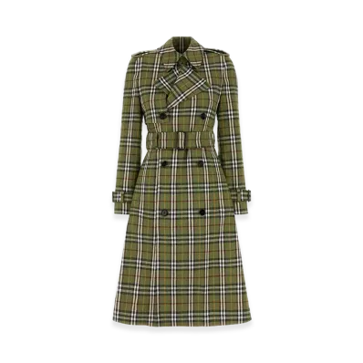 Burberry Women's Embroidered Stretch Linen Trench Coat "Green"