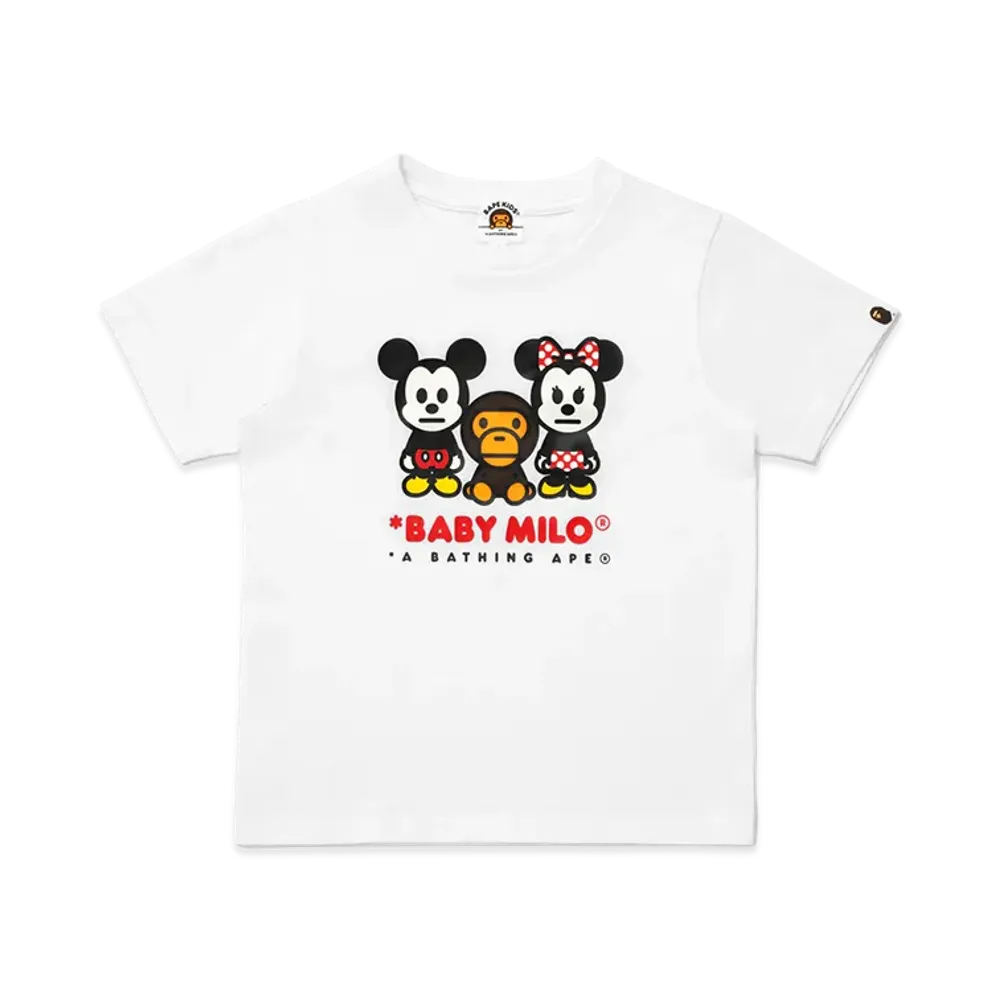 A BATHING APE x Disney Kids Mickey & Minnie Mouse Baby Milo Tee "White"