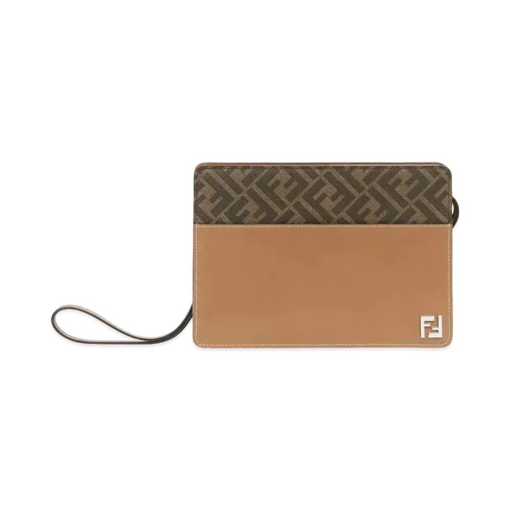 FENDI Squared FF Standing Clutch "Beige"