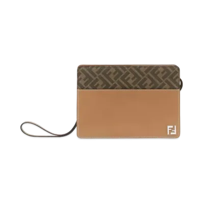 FENDI Squared FF Standing Clutch "Beige"