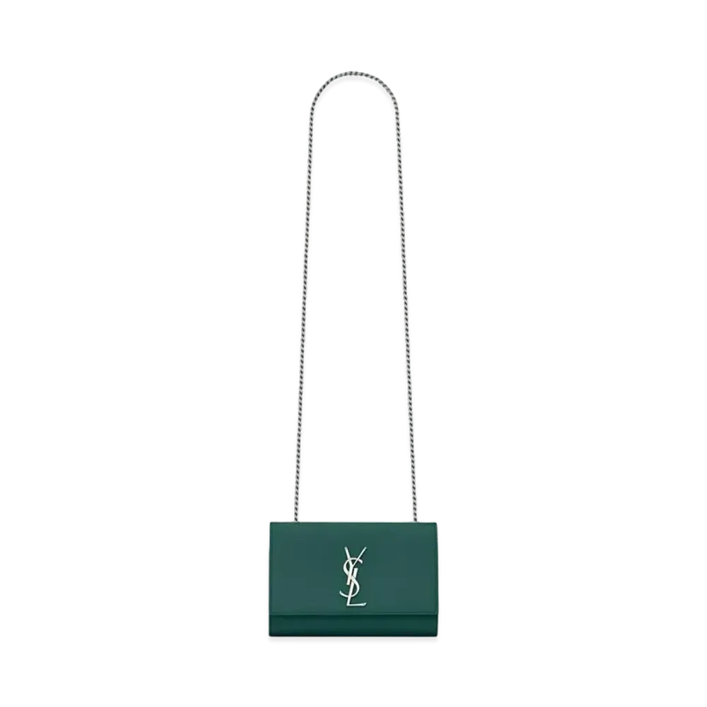 Saint Laurent Kate Small Chain Bag In Grain De Poudre Embossed Leather "Teal Green"