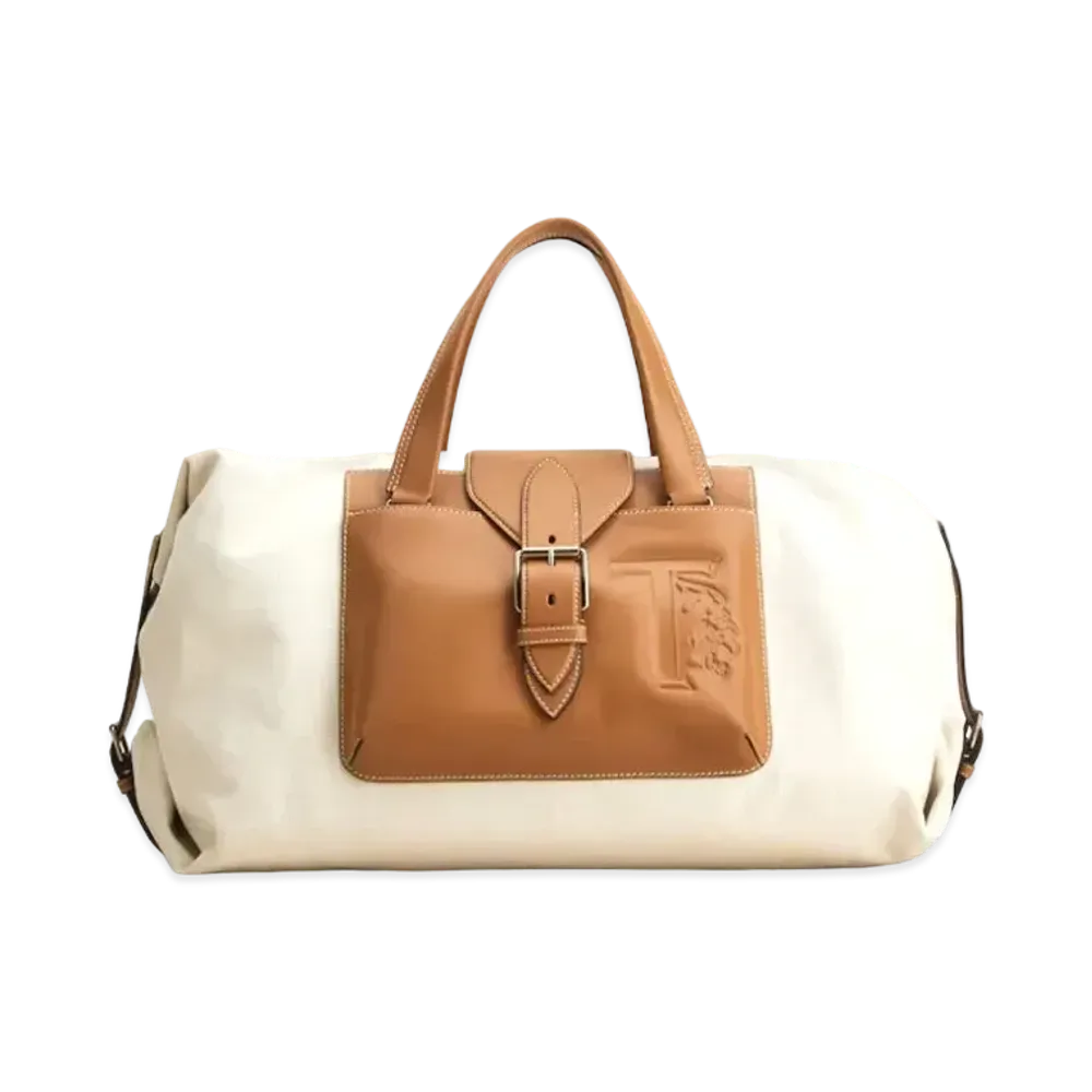 TOD'S Canvas & Leather Duffel Bag Medium "Brown/Beige"