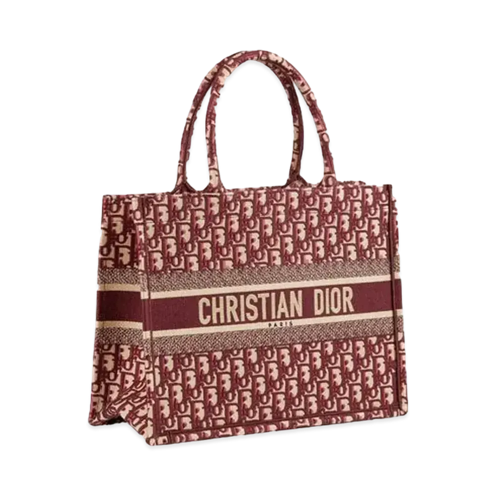 Dior Book Tote Medium Bag Dior Oblique Embroidery "Red"