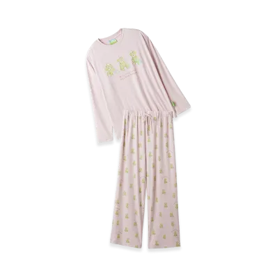 GELATO PIQUE x Mrs. GREEN APPLE One Point Long Sleeve T-Shirt & Long Pants Set "Pink"