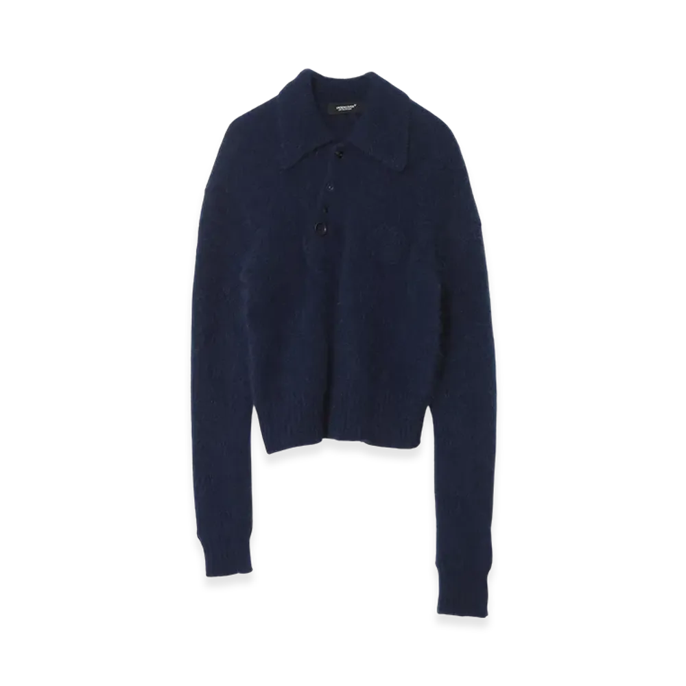 UNDERCOVER Angora/Nylon Shaggy Polo Knit "Blue"
