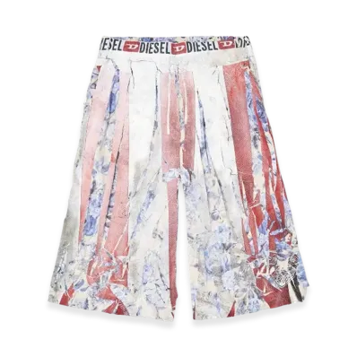 Diesel P-Helge Floral Shorts With Cracked Over-Print "Red White"