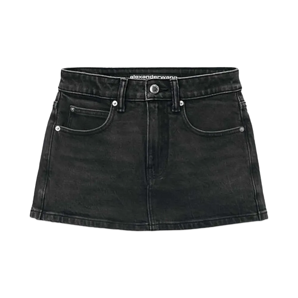 Alexander Wang Comfort Stretch Denim Mid Rise Miniskirt "Gray Aged"