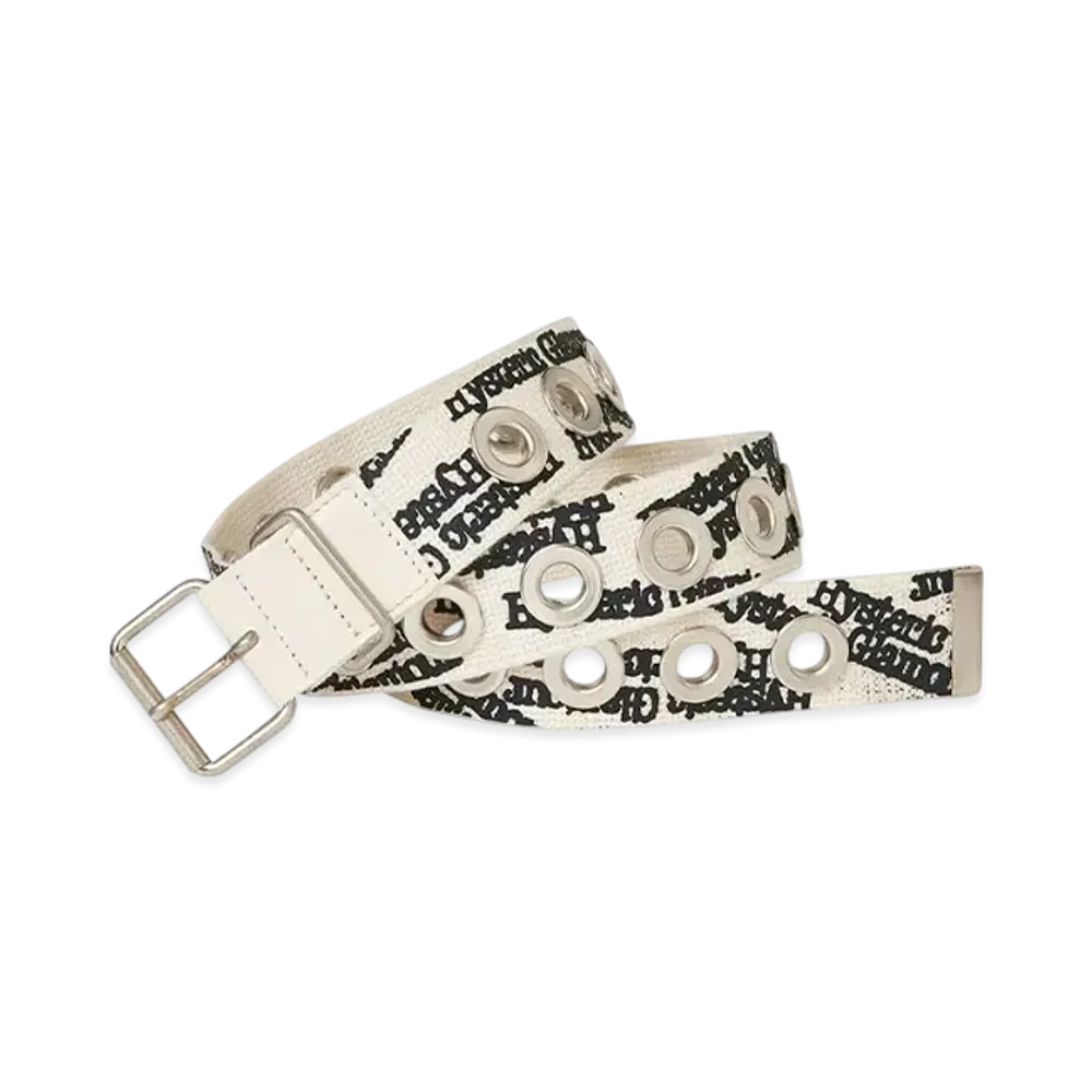 HYSTERIC GLAMOUR Type Logo Eyelet Tape Belt "White"