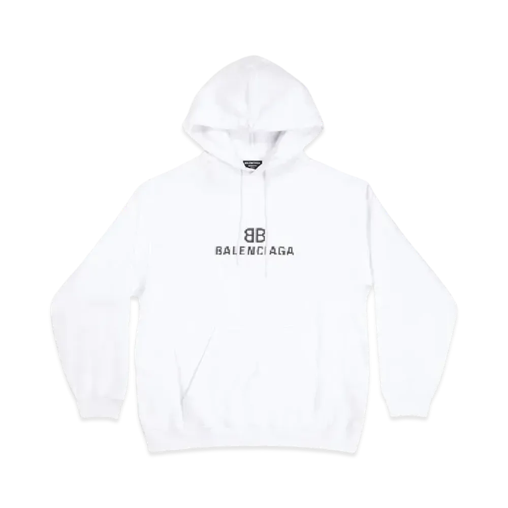 BALENCIAGA MENS BB Pixel Medium Fit Hoodie "White"