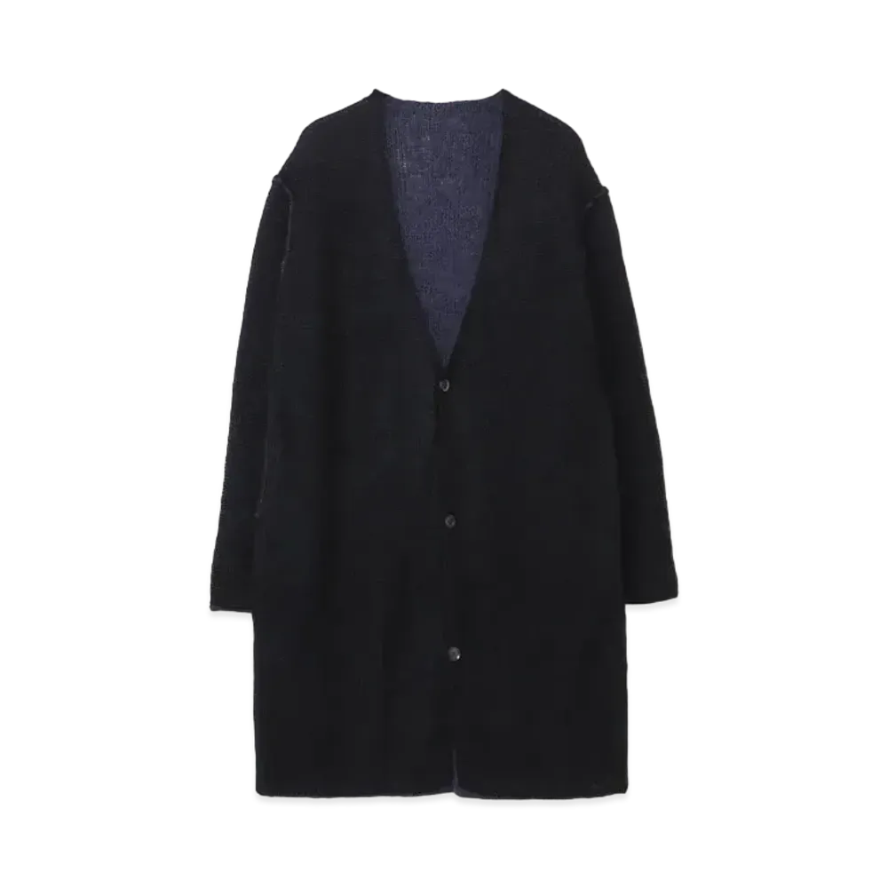 Yohji Yamamoto Pour Homme 3G PLAIN STITCH RIB REVERSIBLE LONG CARDIGAN "Black"