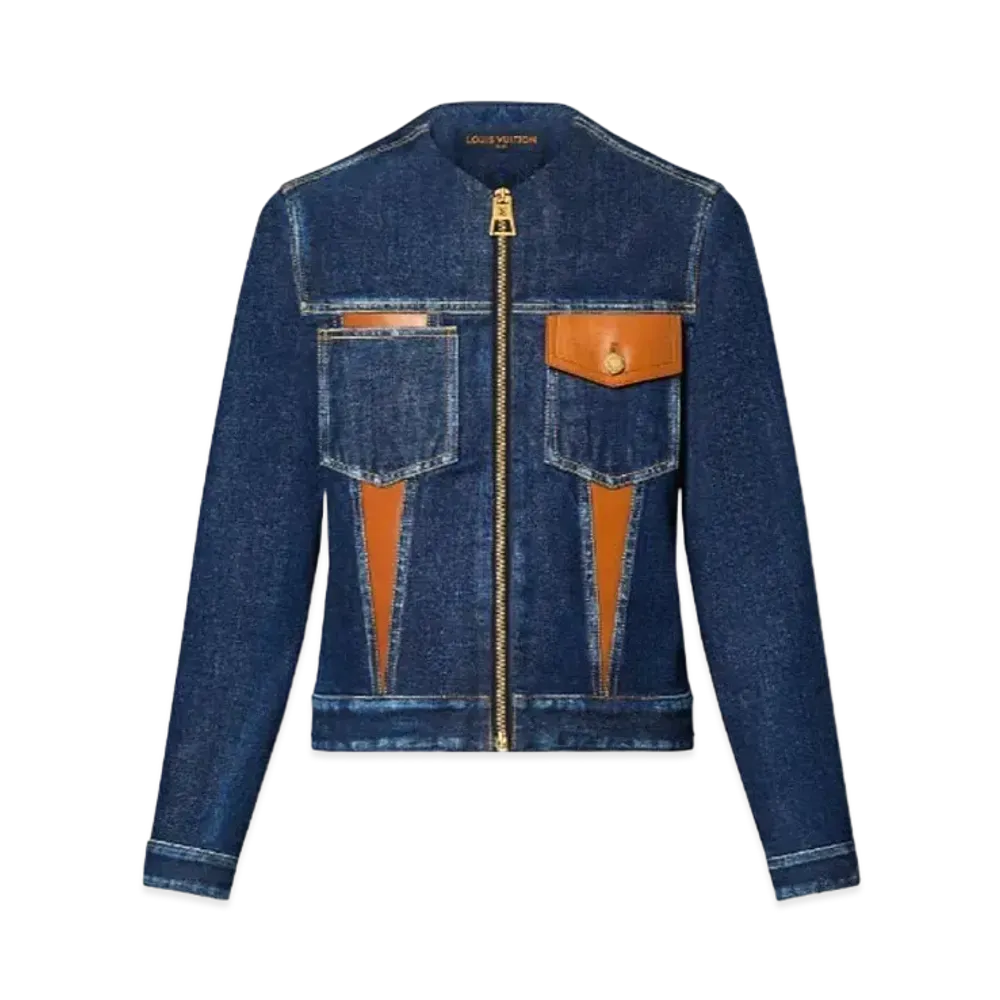 Louis Vuitton Leather Accent Denim Jacket "Bleu Chine"