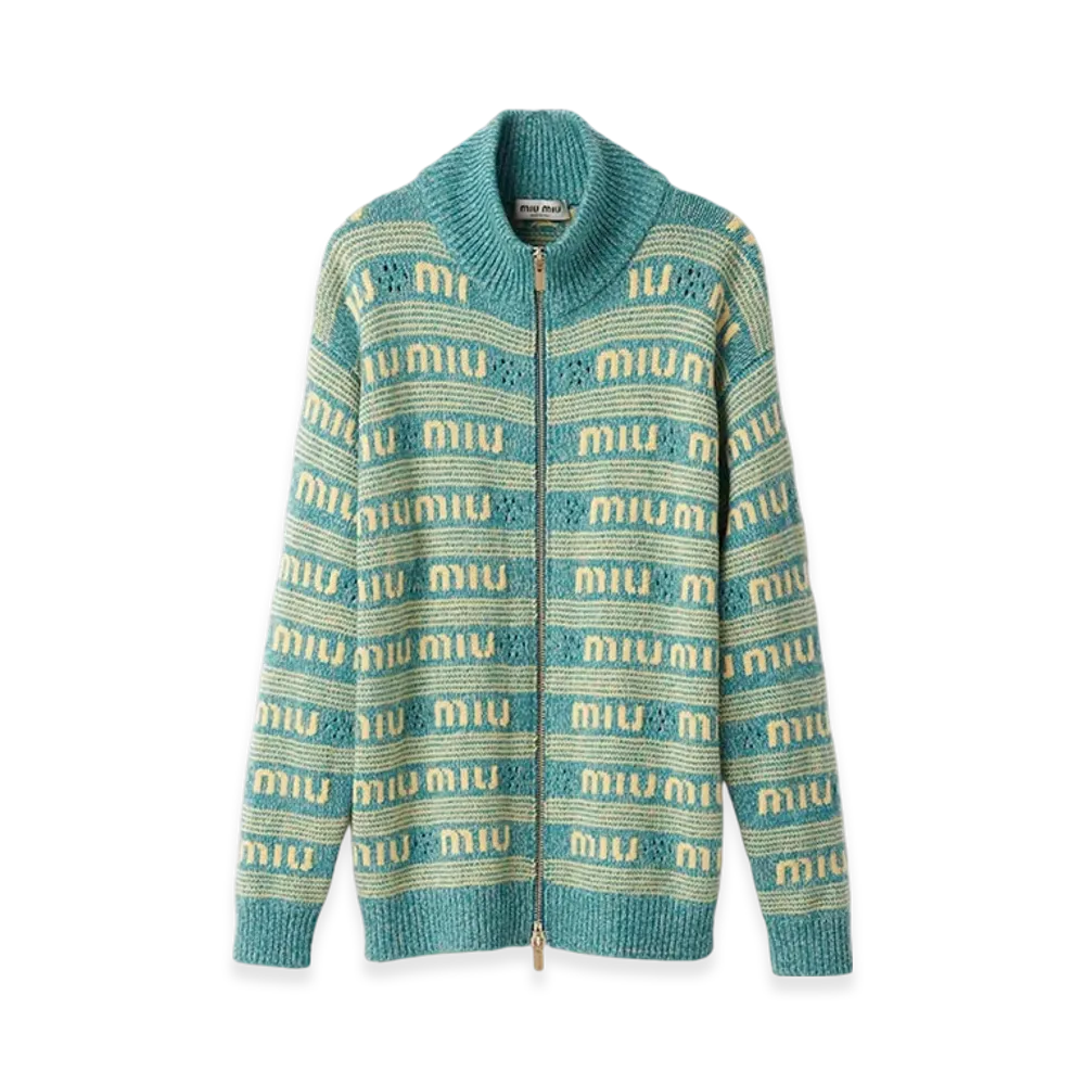 MIU MIU Women's Wool and Cashmere Knit Cardigan "Turquoise"