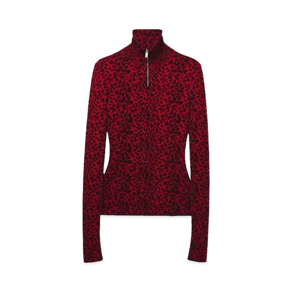 Alexander McQUEEN Leopard Jacquard Fitted Top "Red"