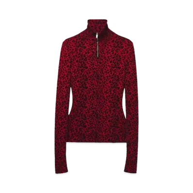 Alexander McQUEEN Leopard Jacquard Fitted Top "Red"