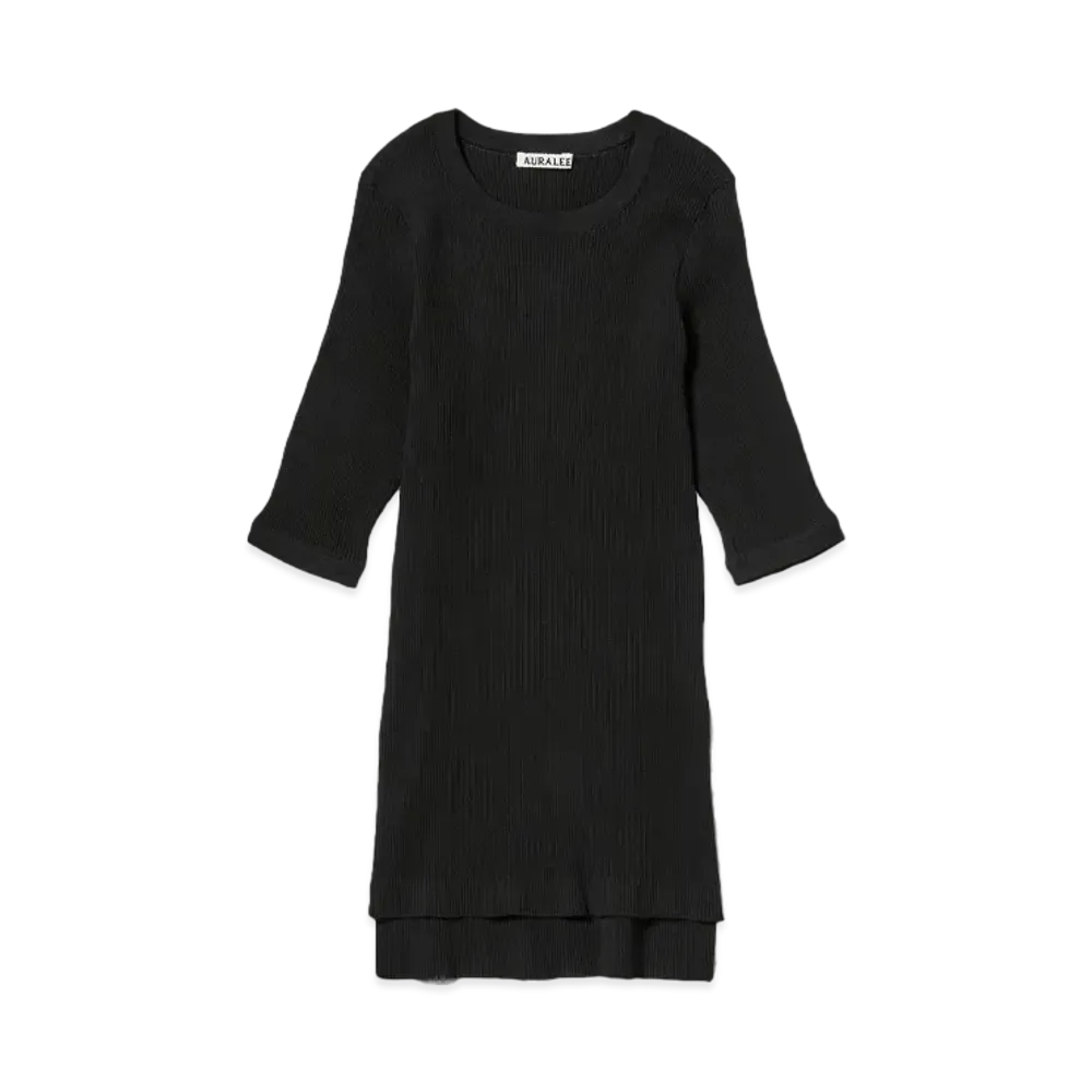 AURALEE GIZA High Gauge Rib Knit Tee "Black"