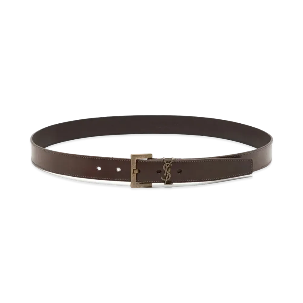 Saint Laurent Monogram Belt With Square Buckle In Leather "Nut"