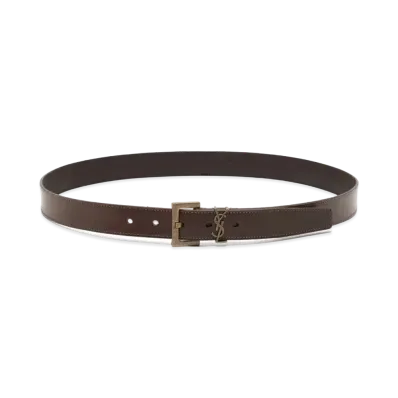 Saint Laurent Monogram Belt With Square Buckle In Leather "Nut"