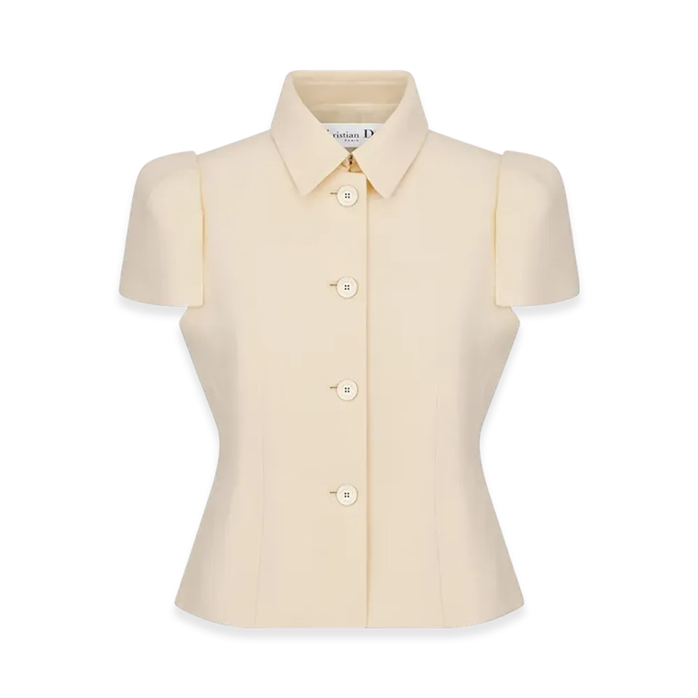 Dior Women's Fitted Short-Sleeved Jacket Wool Silk "Ecru"