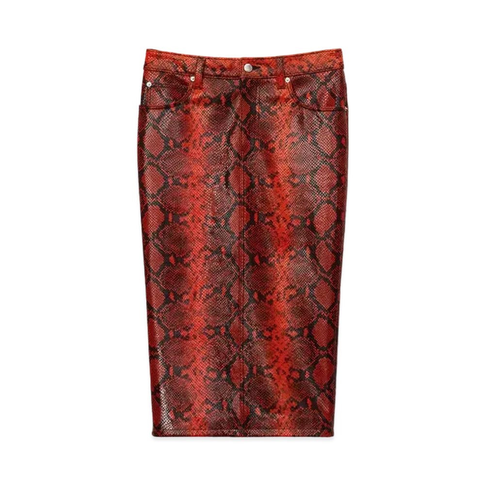 Alexander Wang Snakeskin Leather Pencil Skirt "Red"