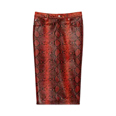 Alexander Wang Snakeskin Leather Pencil Skirt "Red"