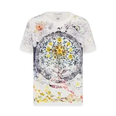 Dior Women's T-Shirt Jersey Tarot L'etoile Motif "White/Multicolor"