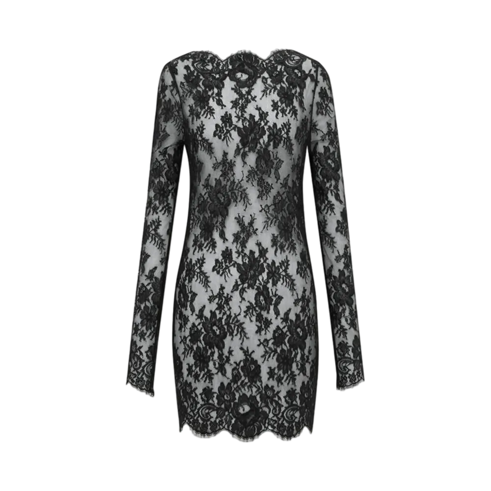 Saint Laurent Women's Long-Sleeve Dress in Chantilly Lace "Black"