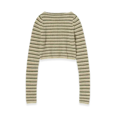 AURALEE Shetland Wool Cashmere Rib Knit Boat-Neck P/O "Gray Stripe"