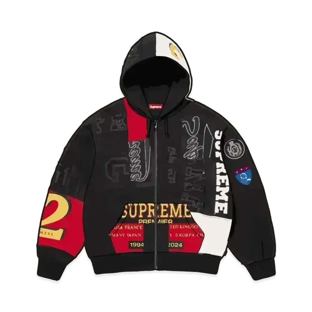 Supreme Patchwork Zip Up Hooded Sweatshirt "Black"