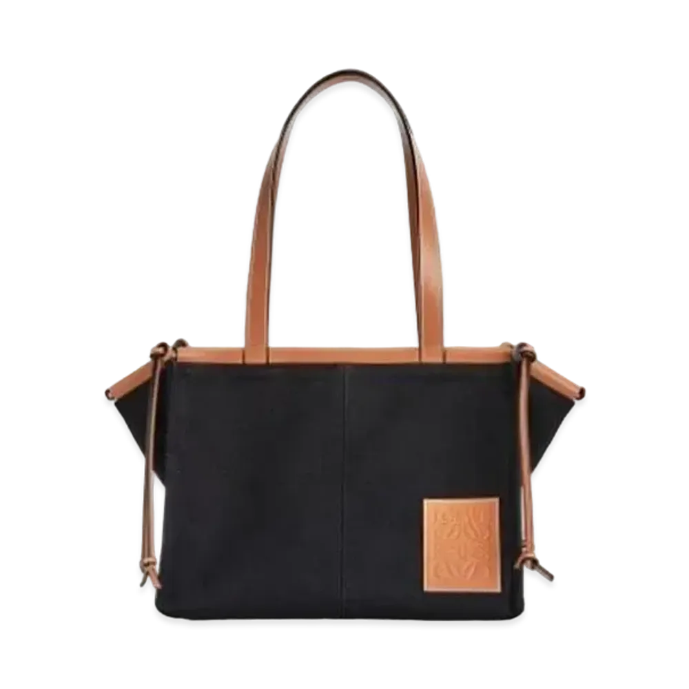 LOEWE Small Cushion Tote Bag In Canvas and Calfskin "Black/Tan"