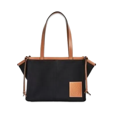 LOEWE Small Cushion Tote Bag In Canvas and Calfskin "Black/Tan"