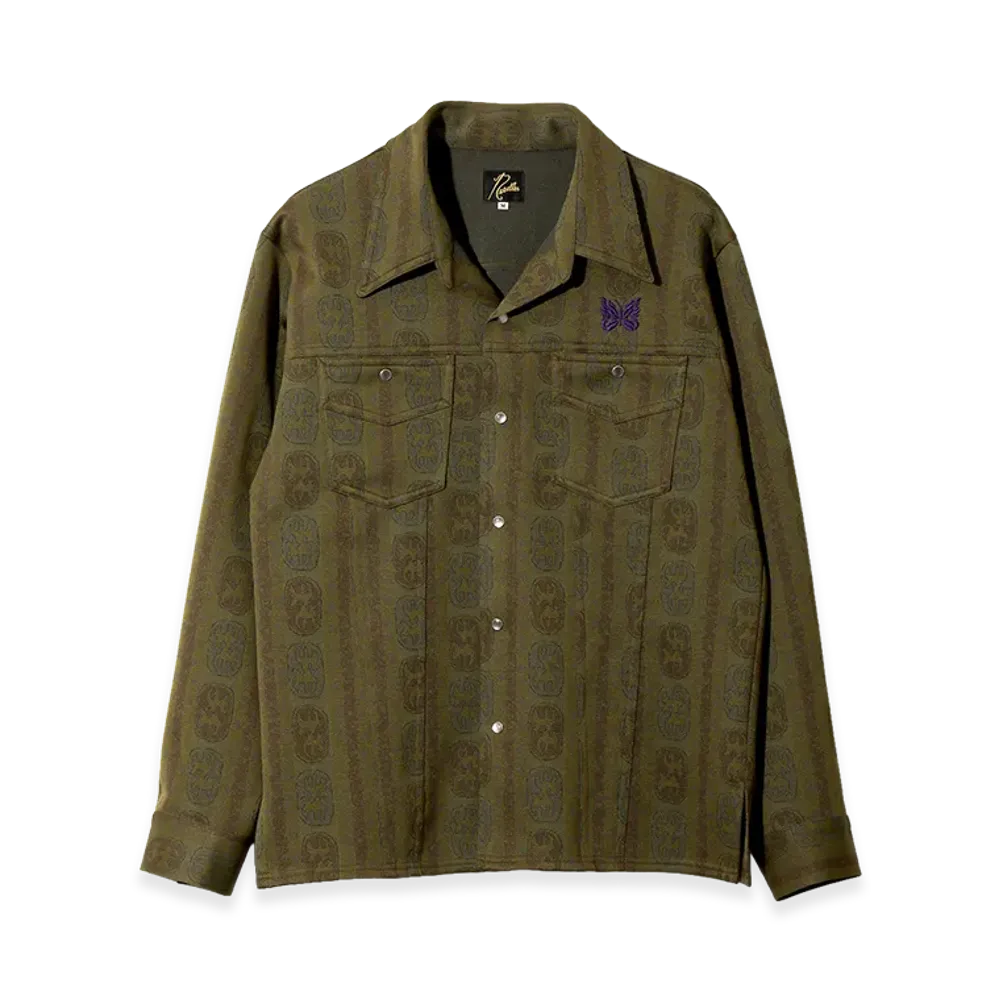 NEEDLES Saddleman Shirt - Poly Jacquard "Olive"