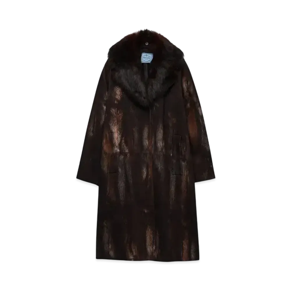 PRADA Women's Single-Breasted Printed Drill Coat "Dark Brown"