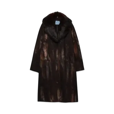 PRADA Women's Single-Breasted Printed Drill Coat "Dark Brown"