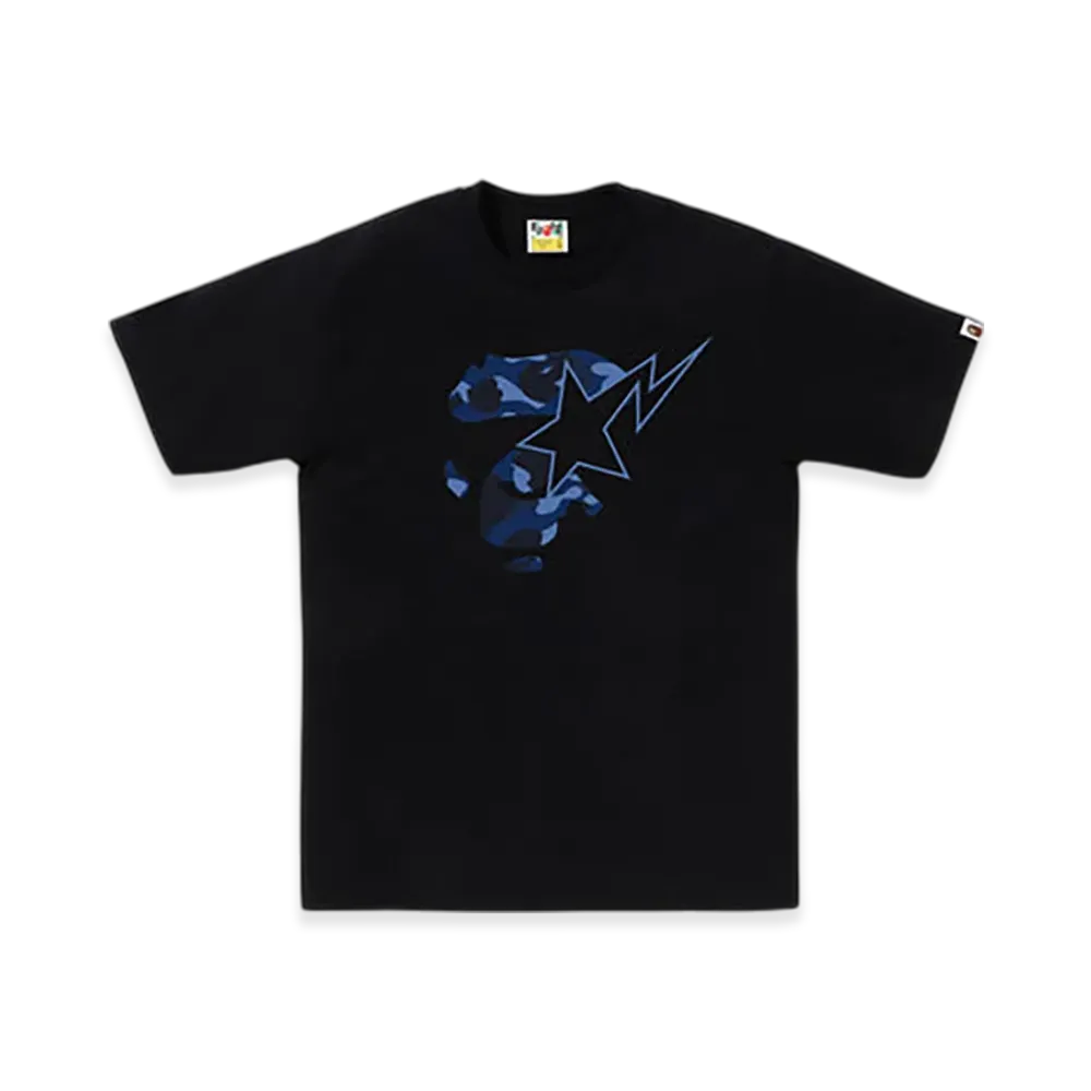 A BATHING APE Color Camo Ape Face Sta Tee "Black/Navy"