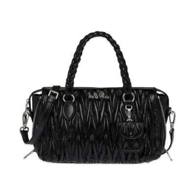 MIU MIU Materasse Shine Leather Handbag "Black"