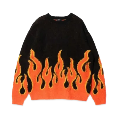 BEAMS 7 Gauge Fire Shaggy Crew Neck Knit "Black"