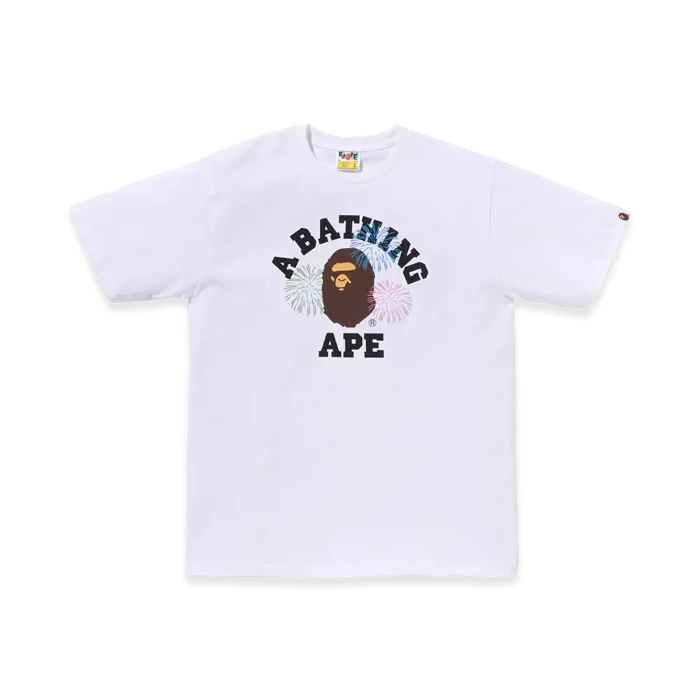 A BATHING APE Ape Head Firework College Tee "White"