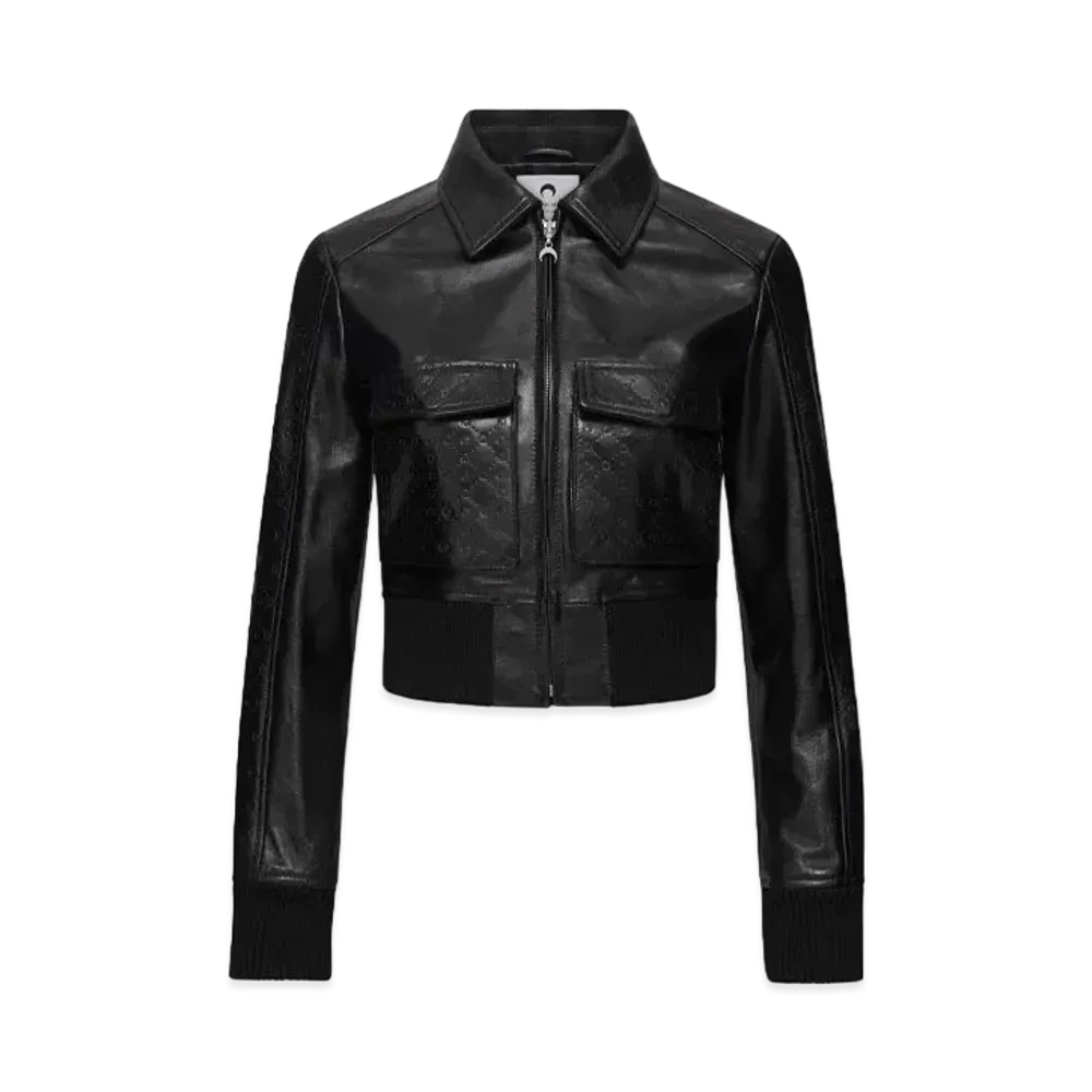 Marine Serre Embossed Leather Boxy Jacket "Black"